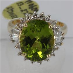 Genuine  7.7 ctw  Peridot Ring  14KT Yellow Gold  Ring Size  5.75