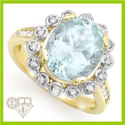 Genuine 5.36 ctw Aquamarine & Diamond Ring 10K Gold