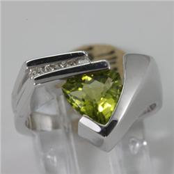 Genuine 1.95 ctw Peridot & Diamond Ring 14KT White Gold 
