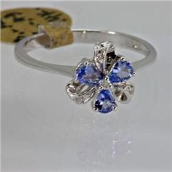 Genuine  0.45 ctw Tanzanite & Diamond Ring 14KT White Gold Ring Size 7