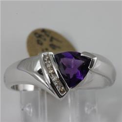 Genuine 1.05 ctw Amethyst  & Diamond Ring 14KT Yellow Gold 
