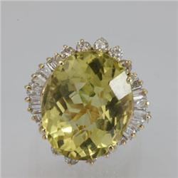 Genuine  15.14 ctw  Lemon Quartz Ring  14KT Yellow Gold  Ring Size  5.75