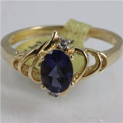 Genuine  0.97 ctw  Iolite Ring  14KT Yellow Gold  Ring Size  7