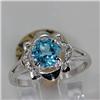 Genuine 1.63 ctw Blue Topaz  & Diamond Ring 14KT White Gold 