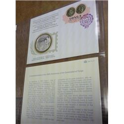 1975 TONGA FDC WITH STERLING PROOF MEDAL