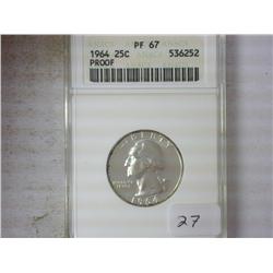 1964 WASHINGTON QUARTER ANACS PF67