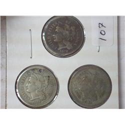 3 HOLED OR DAMAGED THREE CENT PIECES (NICKEL)