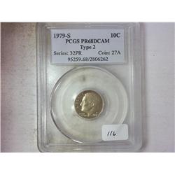 1979-S TYPE II ROOSEVELT DIME PCGS PR68DCAM