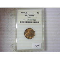 1909-VDB LINCOLN CENT ACC MS65RED TONED
