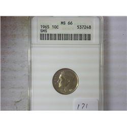 1965 SMS ROOSEVELT DIME ANACS MS66