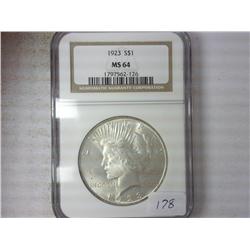 1923 PEACE SILVER DOLLAR NGC MS64