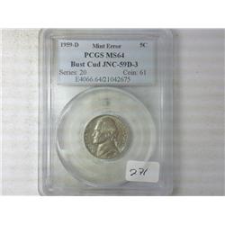 ERROR 1959-D JEFFERSON NICKEL BUST CUD