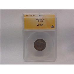 Buffalo Nickel 1937D 3 Legged