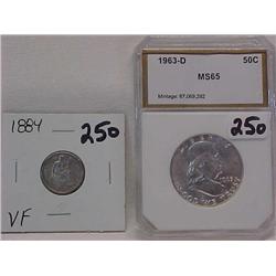 Seated Dime 1884, Franklin 1963D