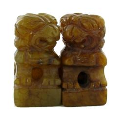 64ct Handcarved Burma Jade Fu Dog Pair (ANT-1073)