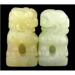 65ct Handcarved Burma Jade Fu Dog Pair (ANT-1070)