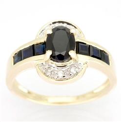 2.60Ct Black Sapphire & Diamond Ring Yellow 9K (JEW-9064X)