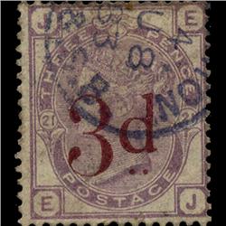 1883 RARE GB 3p Lilac Surcharged Used Stamp (STM-1412)
