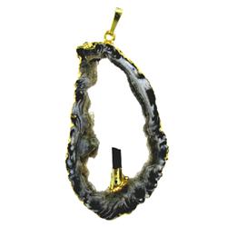 38ct Druzy Agate Tourmaline Pend  Gold Vermeil (JEW-1741)