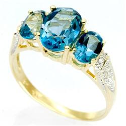 3.0ct London Blue Topaz 10 Diamond Ring Yellow 9K (JEW-9042X)