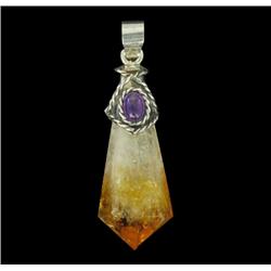 40ct Citrine Crystal & Amethyst Sterling Pendant (JEW-1721)