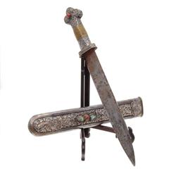 Antique Tibet Hand Tooled Silver Dagger & Scarab (ANT-558)