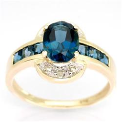 2.6Ct London Blue Topaz Diamond Ring Yel 9K Gold (JEW-9035X)