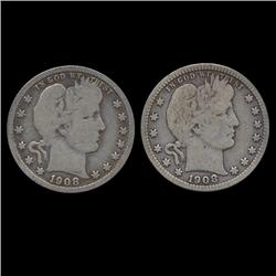 1908S Barber Quarters Pair Better Circulated (COI-7432)