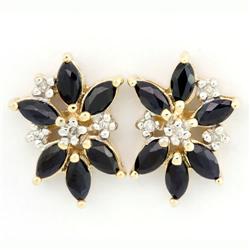 1.52ct Black Sapphire & Diamond 9K Gold Earrings (JEW-9167X)
