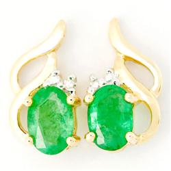 1.34Ct Natural Emerald & Diamond 9K Gold Earrings (JEW-9038X)