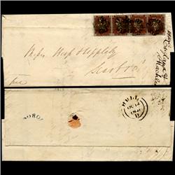 1841 RARE GB 1p Red 4 Block Maltese Cross Cover (STM-1288)