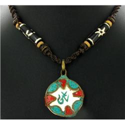 Tibet Coral Turquoise Bone Pendant Necklace (ANT-1086)