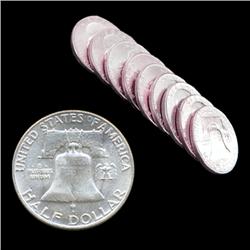 1957P/D FBL Franklin 50c Silver MS64-65 9pc Roll (COI-7675)