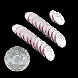 1960P FBL Franklin 50c Silver MS63-64 22pc Roll (COI-7684)