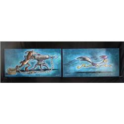 2 Duerrstein Original Paintings Set Road Runner +Coyote