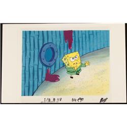 Animation Cel Original Pushing SpongeBob Background Art