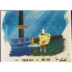Holding Original Cel Animation Background Art SpongeBob