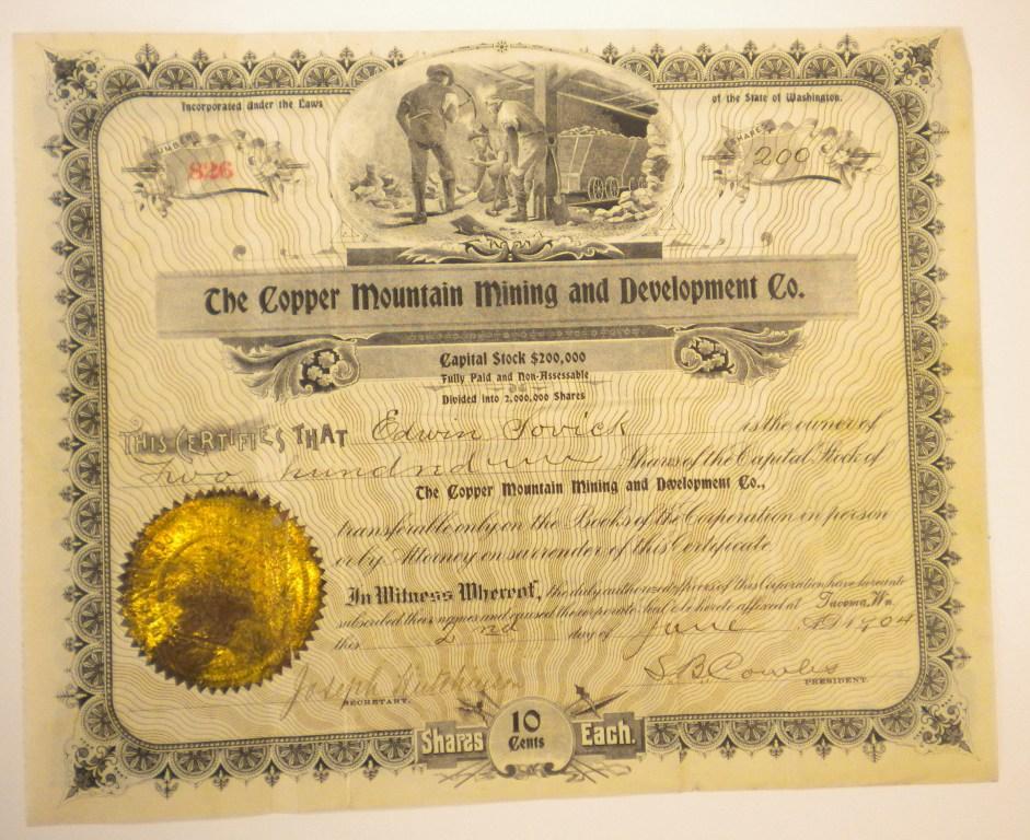 Copper Mountain Mining Stock Certificate