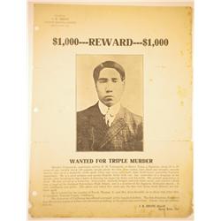 1910 California Triple Murder Poster, $1,000 Reward