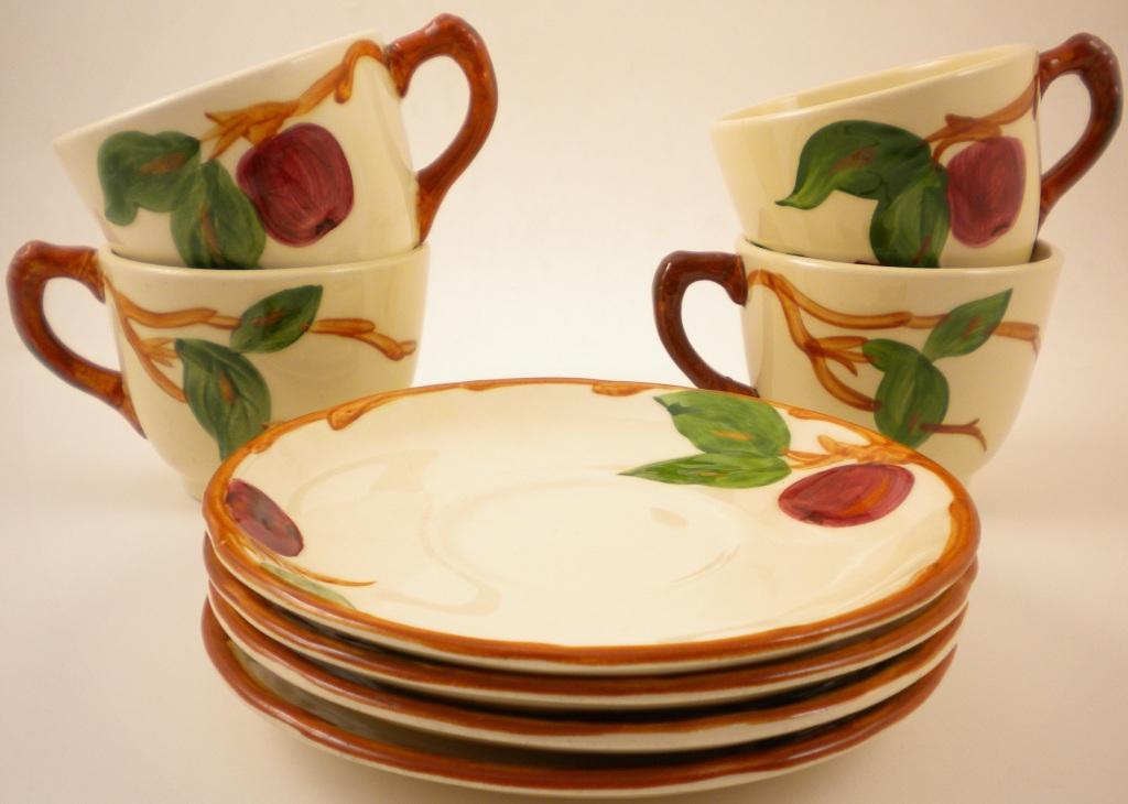 Four Franciscan Ware Apple Pattern Cups & Saucers