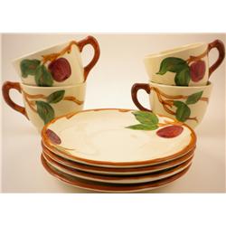 Four Franciscan Ware Apple Pattern Cups & Saucers