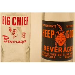 Two Painted Label Soda Bottles With Indians
