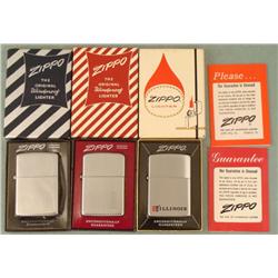 3 Vintage Zippo Lighters MIB 1 ITW Illinois Tool Works