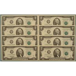 8 Consecutive # CU 1995 $2 Bills Notes F Mint Atlanta