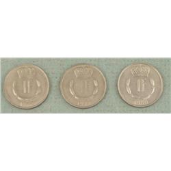 Luxembourg 3 Diff Date 1 Franc AU UNC Coins 1972-80