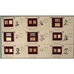Set of 9 Great Americans 22Kt Gold Replica Stamps