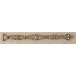 Art Deco Chrome Bracelet Vintage Faux Diamonds