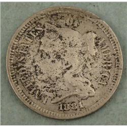 1881 3 Cent Nickel ERROR Coin - Cracked Die
