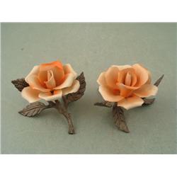 2 Capodimonte Vint Porcelain Flowers Metal Stems Italy