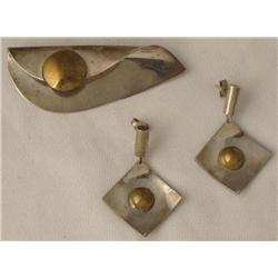 Pr Vintage Modern Mexican Silver Earrings, 1 Brooch Pin